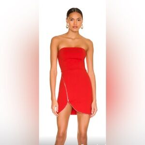 Revolve Superdown Nylah front zip dress red micro mini zipper strapless sexy XS